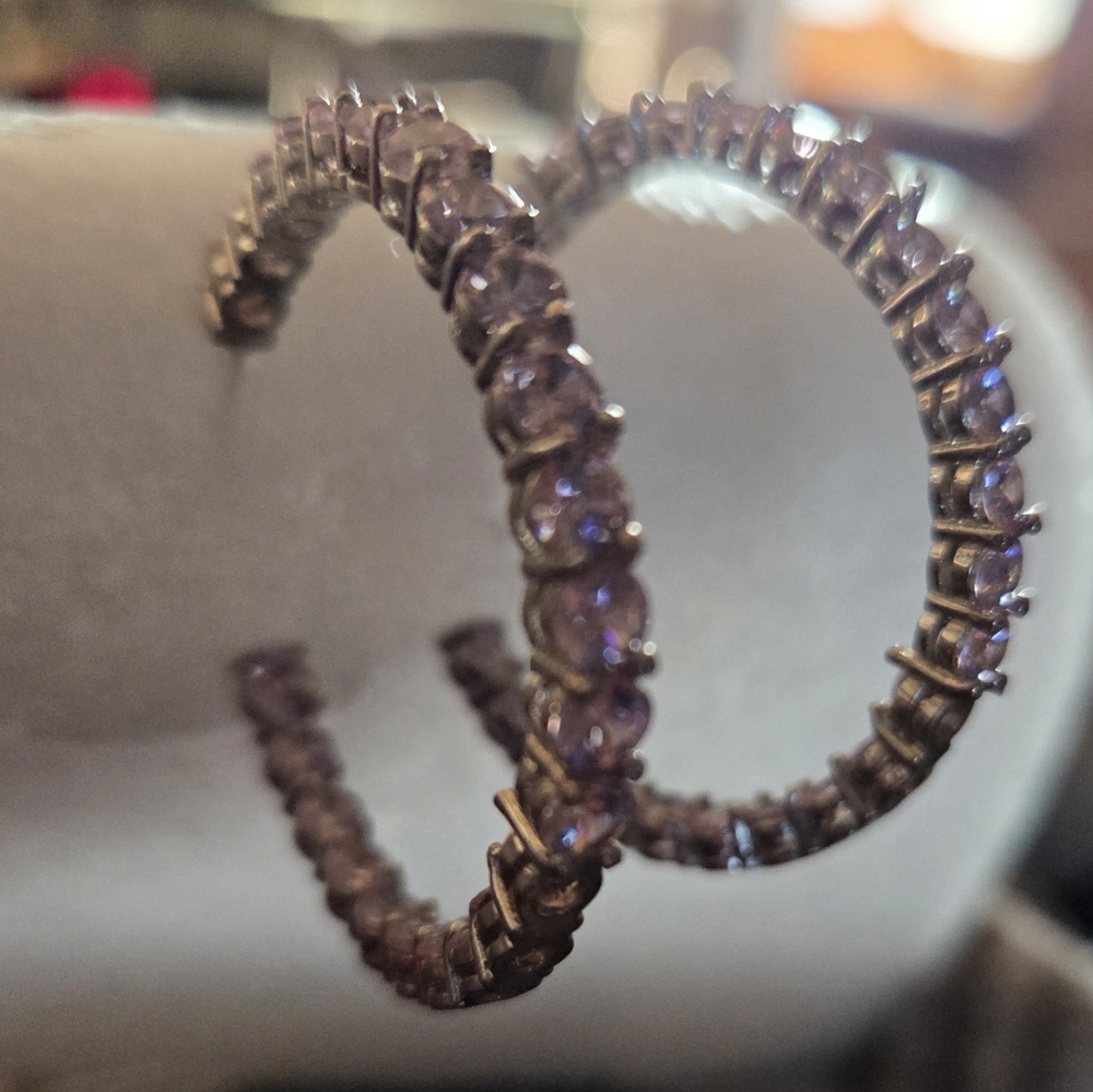 Elegant Pink Crystal Hoop Earrings - Women Jewelry